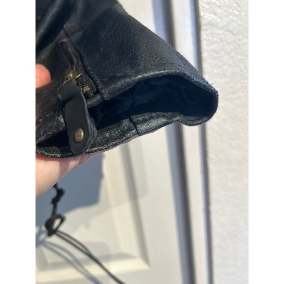 Braided Heavy Black Leather Biker Jacket - Picture 5 of 8